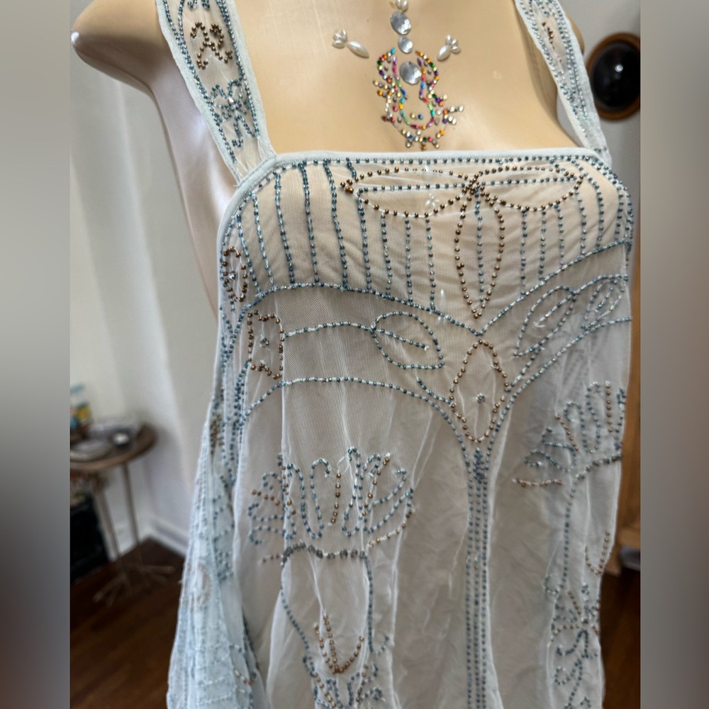 Free People Baby Blue Sheer Lace Dress w/ Intricate Beading size S - Picture 3 of 15